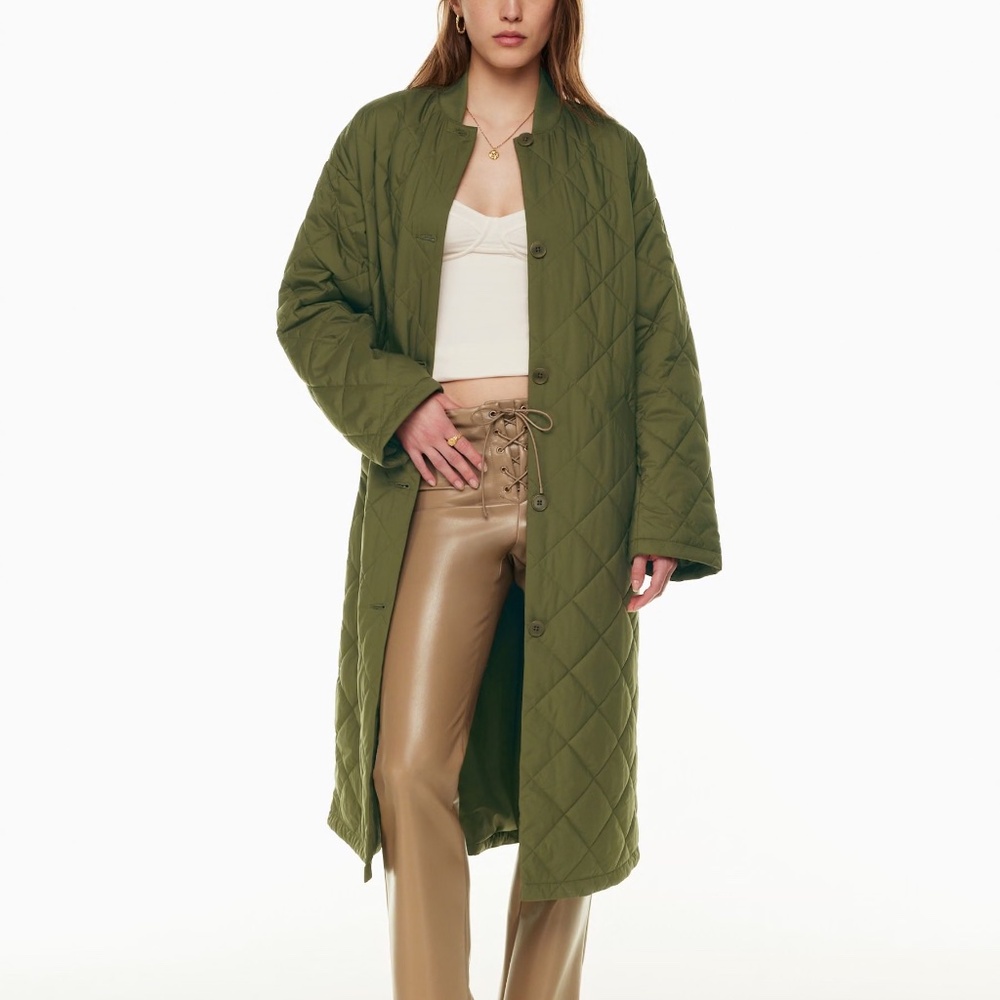 Aritzia Wilfred Pavant Quilted Long Jacket NWT Small fits like a Med Olive Green